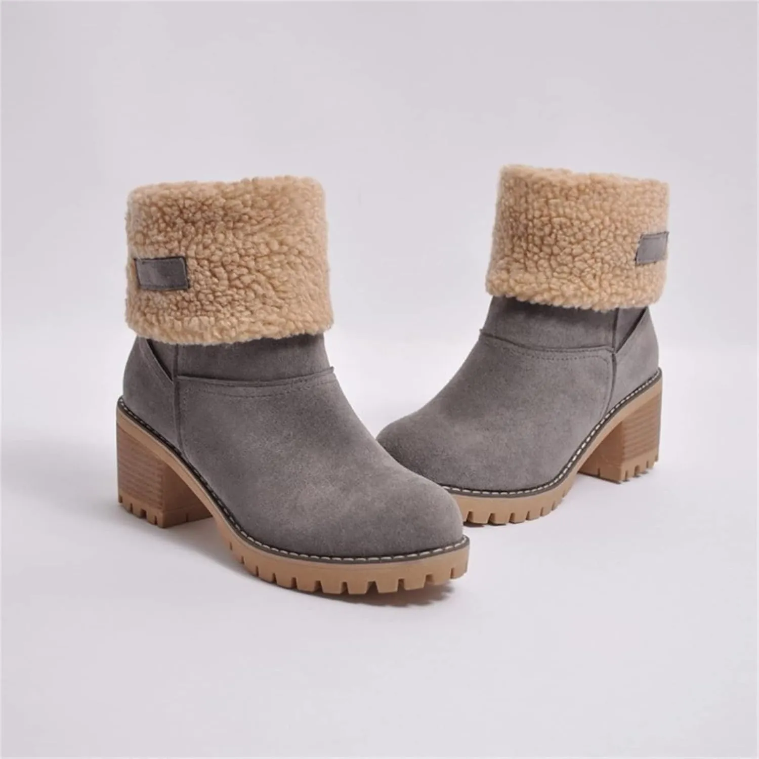 Ladmiple Snow Boots For Women Wide Calf Warm Fur Lined Winter Outdoor Short Ankle Booties Slip On Comfortable Walking Shoes