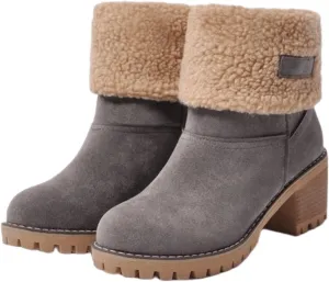 Ladmiple Snow Boots For Women Wide Calf Warm Fur Lined Winter Outdoor Short Ankle Booties Slip On Comfortable Walking Shoes