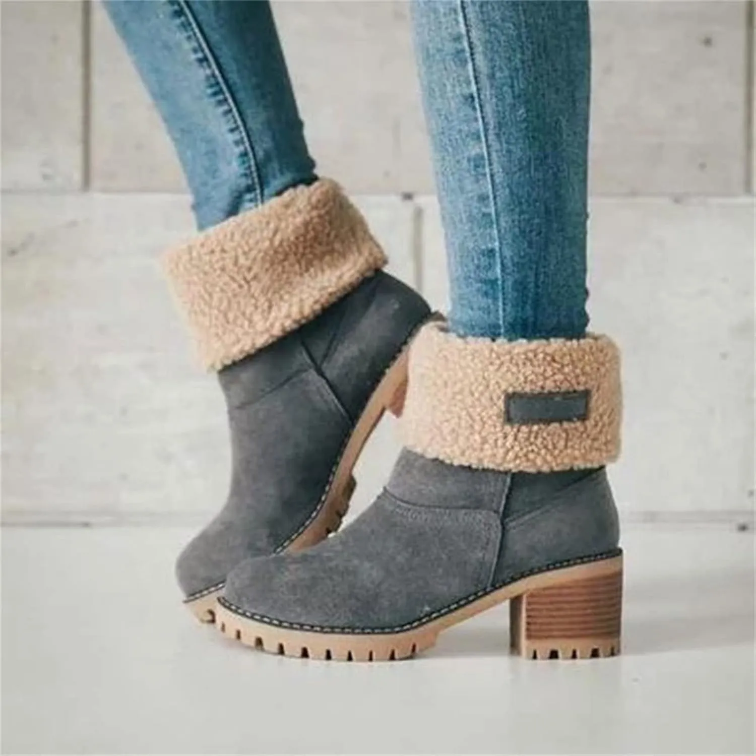 Ladmiple Snow Boots For Women Wide Calf Warm Fur Lined Winter Outdoor Short Ankle Booties Slip On Comfortable Walking Shoes