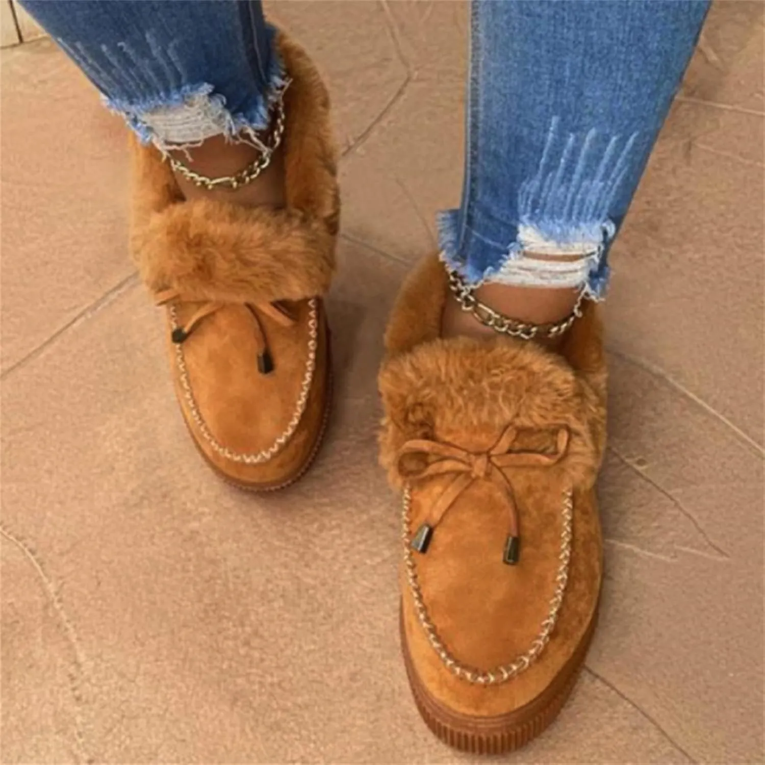 Ladmiple Winter Boots For Women Wide Width Snow Boots Warm Ankle Booties Slip On Outdoor Fur Lined Comfort Walking Shoes