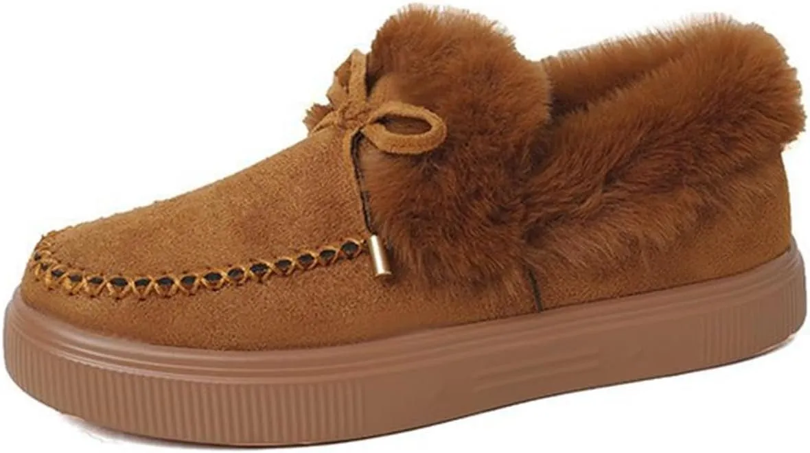 Ladmiple Winter Boots For Women Wide Width Snow Boots Warm Ankle Booties Slip On Outdoor Fur Lined Comfort Walking Shoes