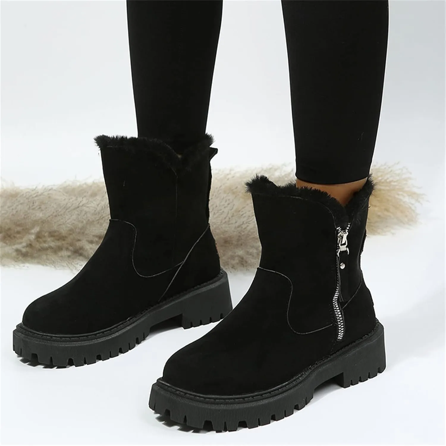 Ladmiple Winter Boots For Women With Fur Lined Snow Boots Slip on Comfortable Lightweight Cold Weather Warm Ankle Booties