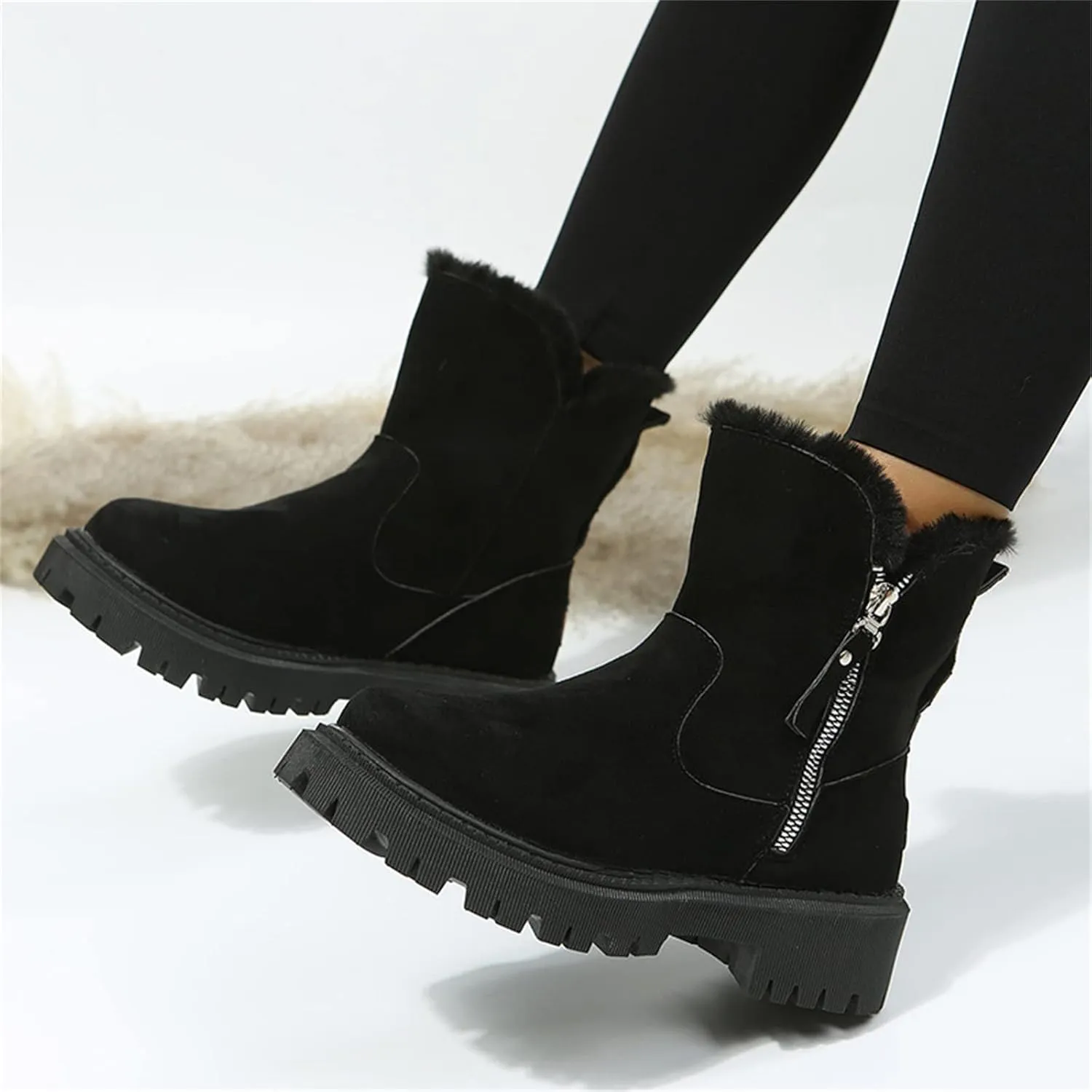 Ladmiple Winter Boots For Women With Fur Lined Snow Boots Slip on Comfortable Lightweight Cold Weather Warm Ankle Booties