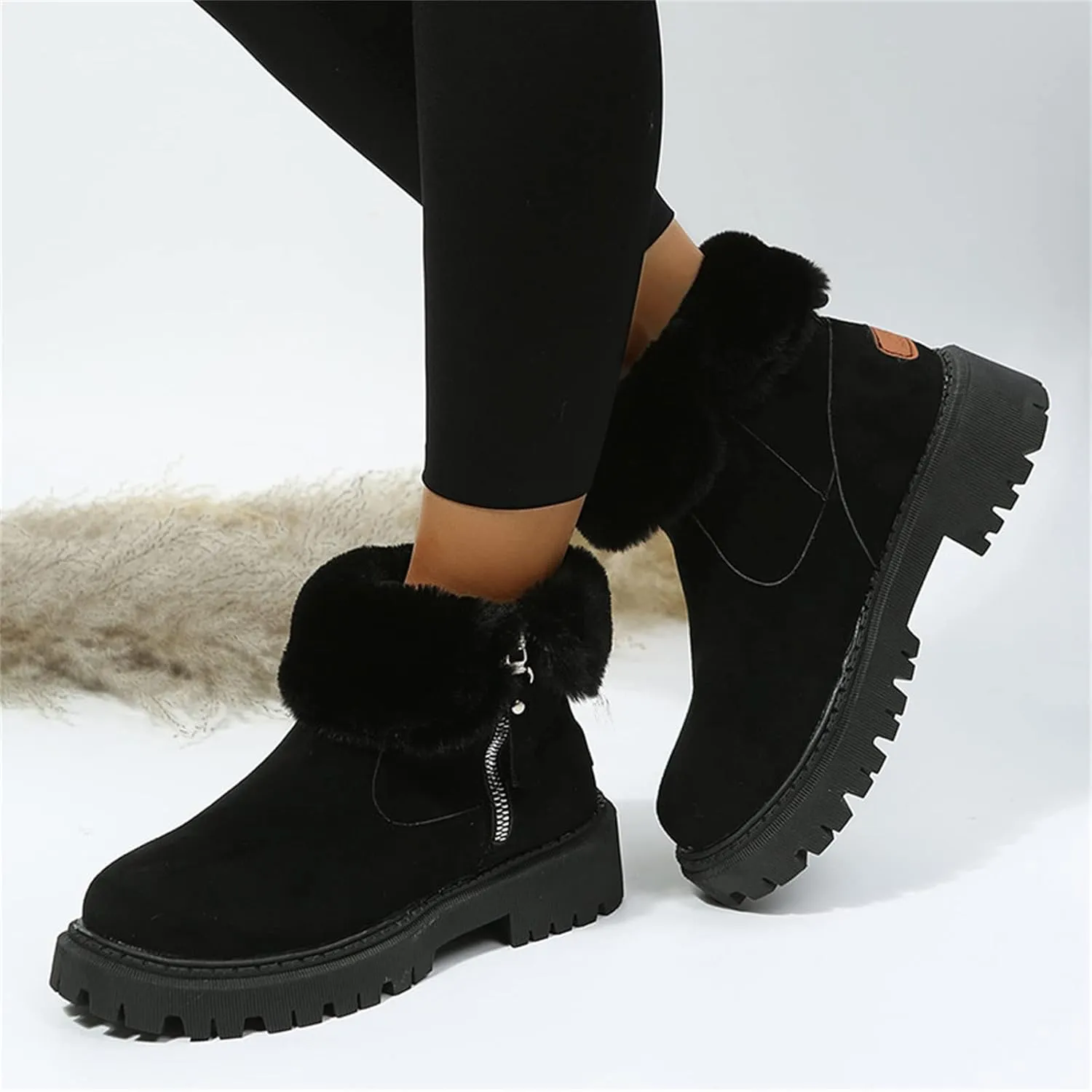 Ladmiple Winter Boots For Women With Fur Lined Snow Boots Slip on Comfortable Lightweight Cold Weather Warm Ankle Booties