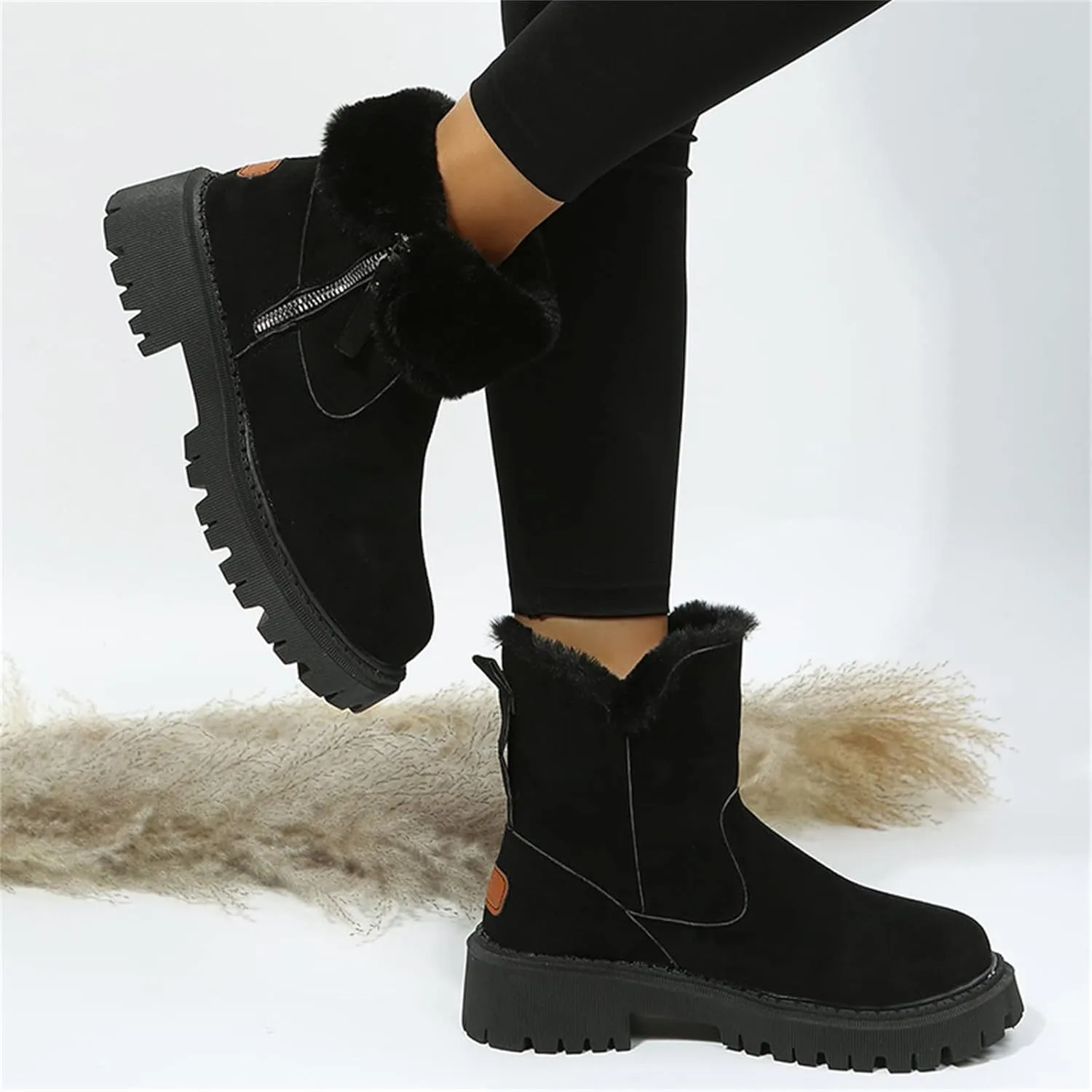 Ladmiple Winter Boots For Women With Fur Lined Snow Boots Slip on Comfortable Lightweight Cold Weather Warm Ankle Booties