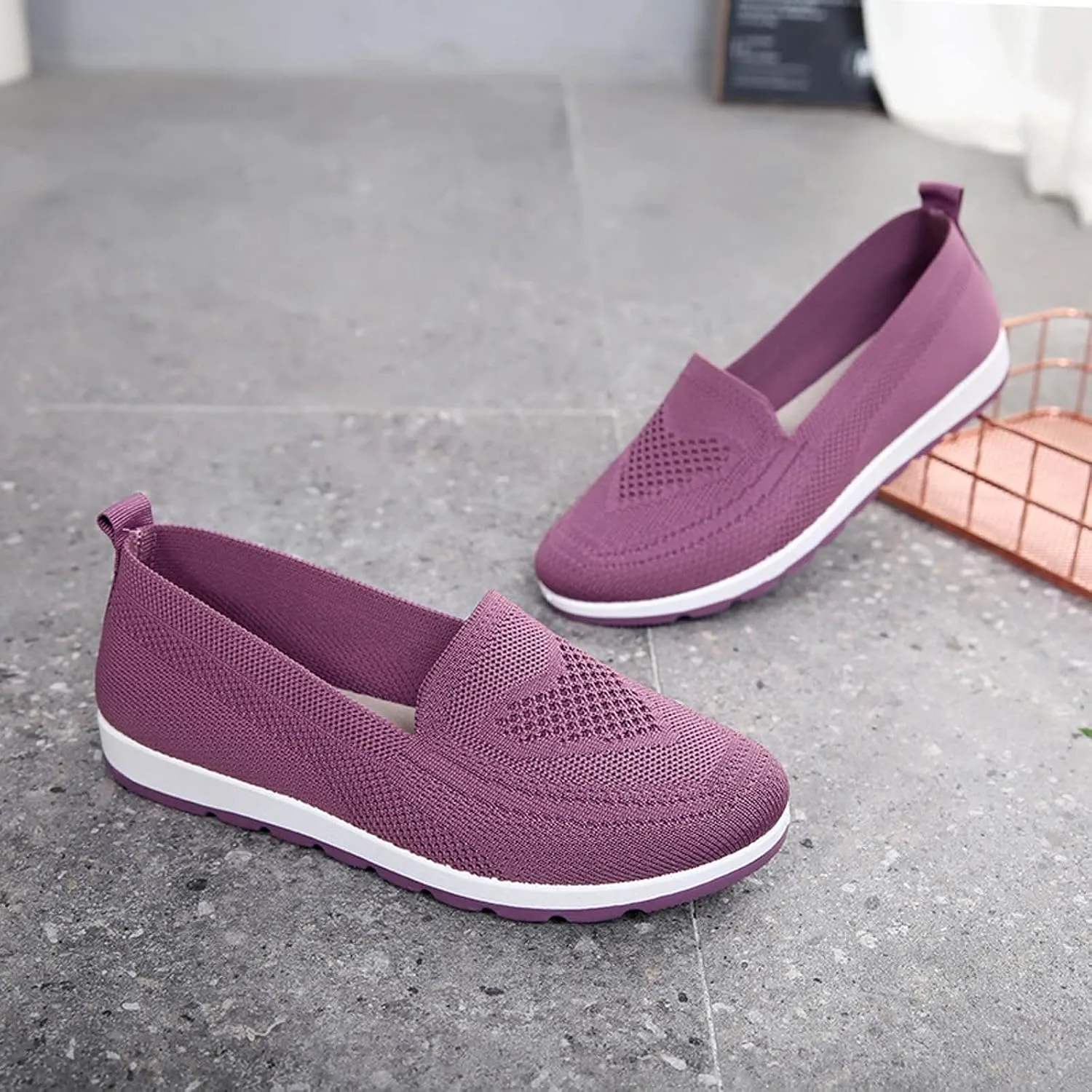 Loafers for Women Comfort Slip On Walking Shoes Knit Dressy Comfortable Business Work Flats Wide Width Casual Sneaker