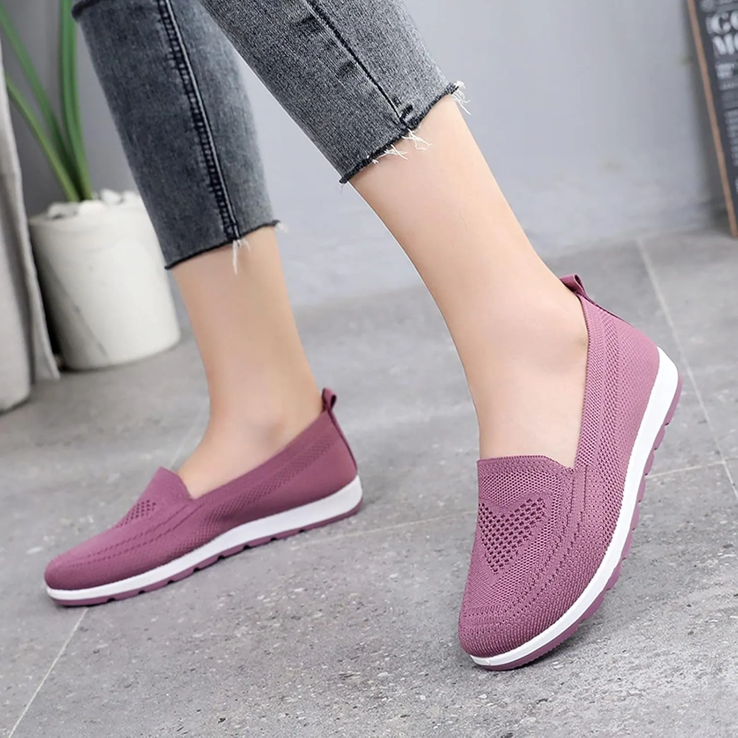 Loafers for Women Comfort Slip On Walking Shoes Knit Dressy Comfortable Business Work Flats Wide Width Casual Sneaker