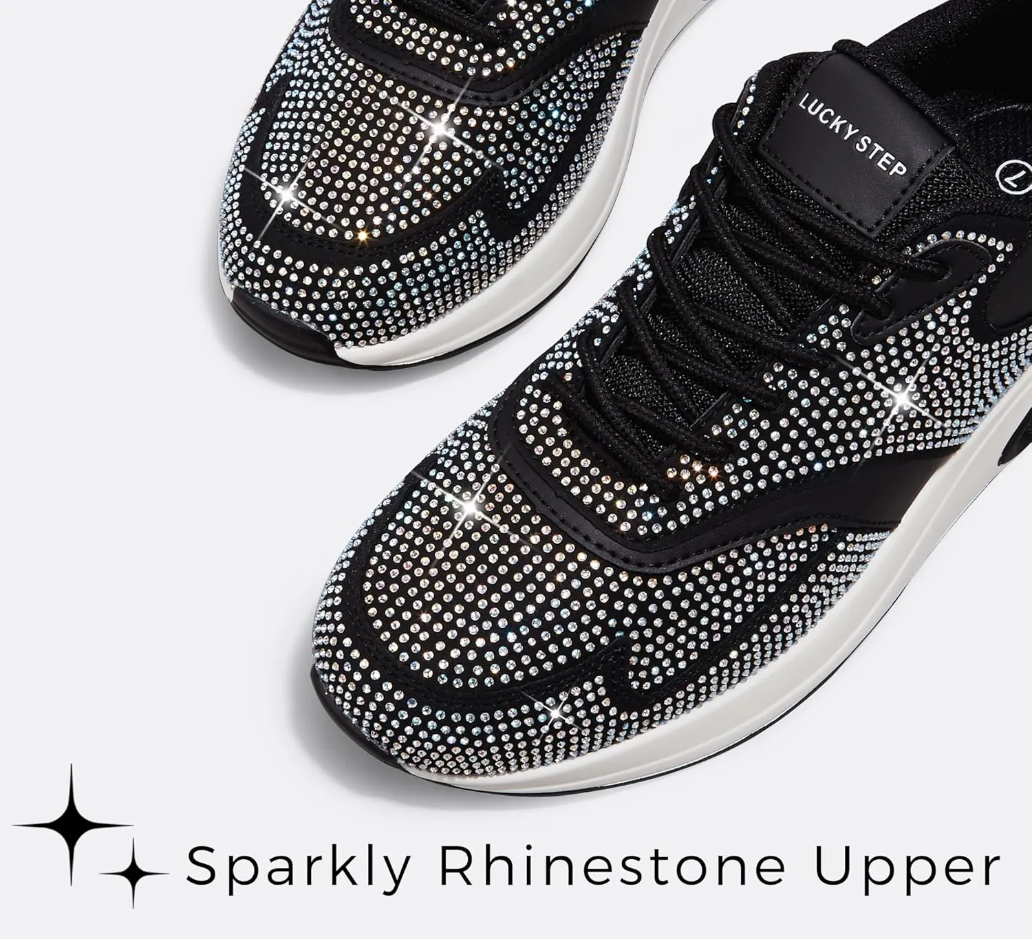 LUCKY STEP Women's Air Cushion Sneakers Rhinestone Fashion Running Gym Jogging Casual Sparkly Arch Support Walking Shoes