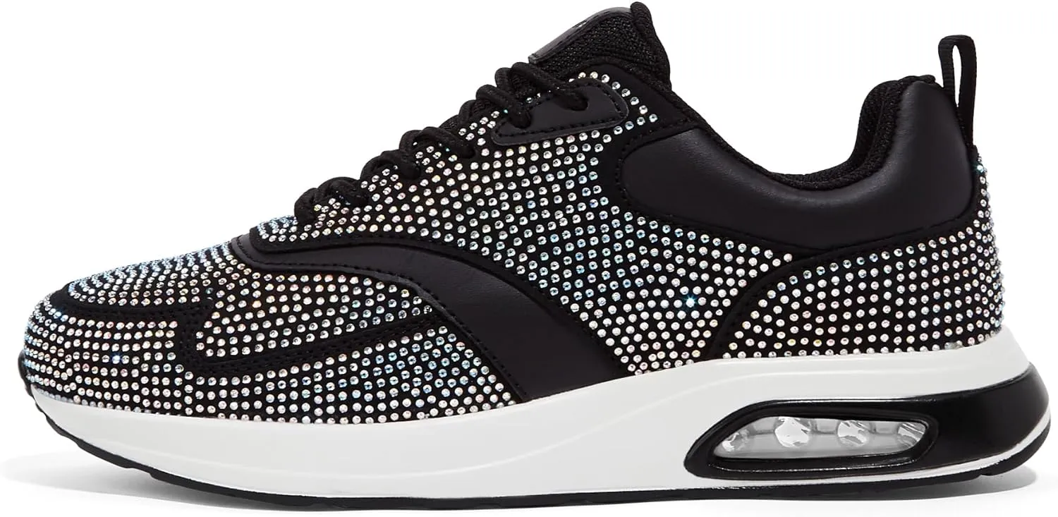 LUCKY STEP Women's Air Cushion Sneakers Rhinestone Fashion Running Gym Jogging Casual Sparkly Arch Support Walking Shoes