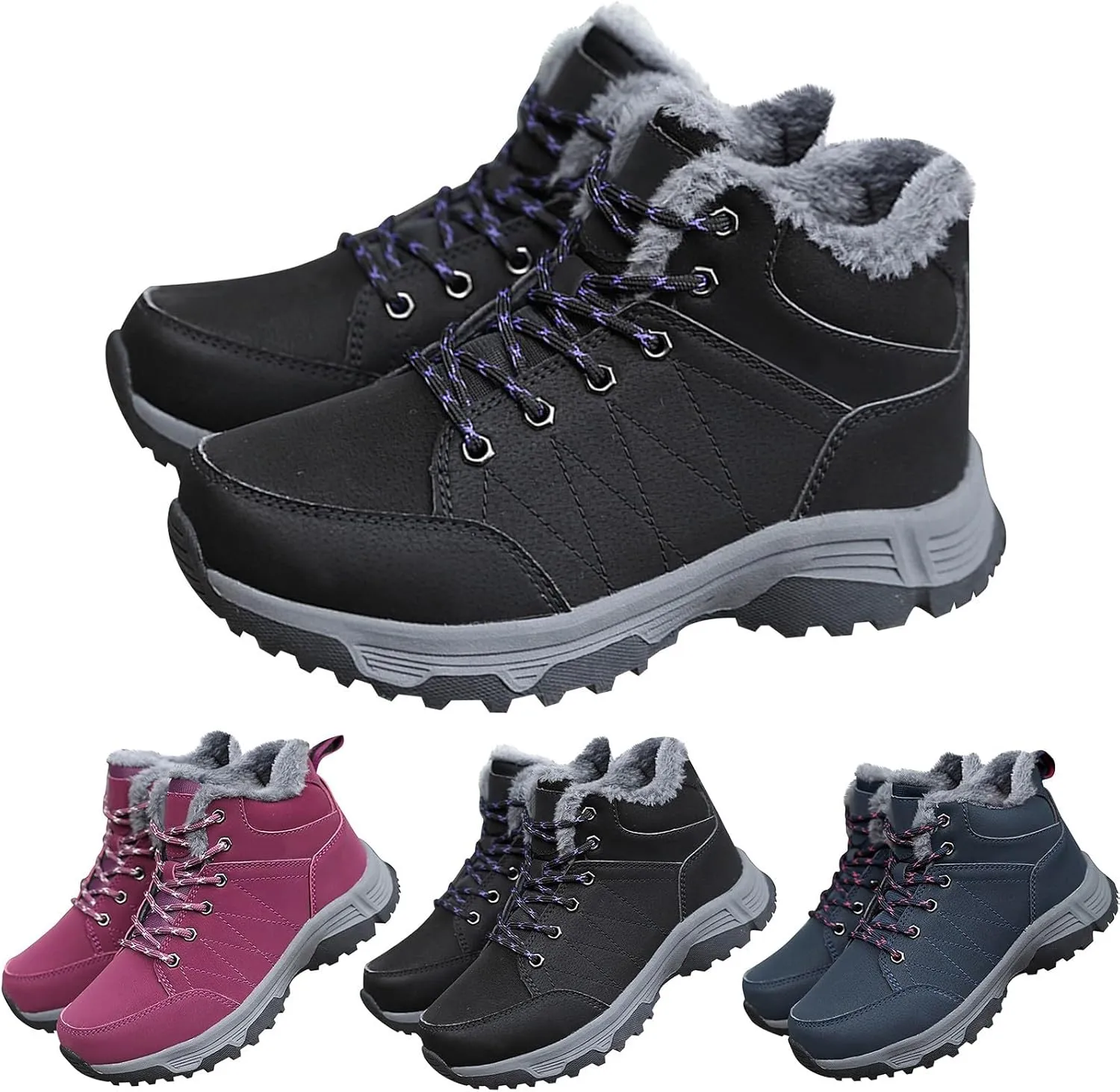 Men Work Boots Waterproof Hiking Sneakers Fur Lined Ankle Boot Women's Safety Toe Shoes Slip On Waterproof Outdoor Shoes Leather Comfortable Hike Grounded Footwear