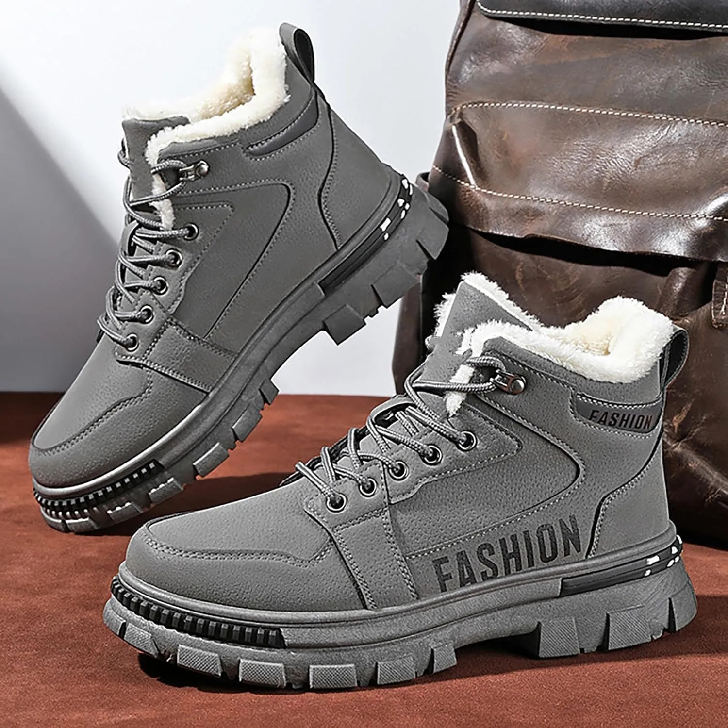 Men Work Boots Waterproof Hiking Sneakers Fur Lined Ankle Boot Women's Safety Toe Shoes Slip On Waterproof Outdoor Shoes Leather Comfortable Hike Grounded Footwear