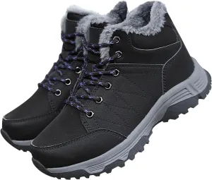 Men Work Boots Waterproof Hiking Sneakers Fur Lined Ankle Boot Women's Safety Toe Shoes Slip On Waterproof Outdoor Shoes Leather Comfortable Hike Grounded Footwear