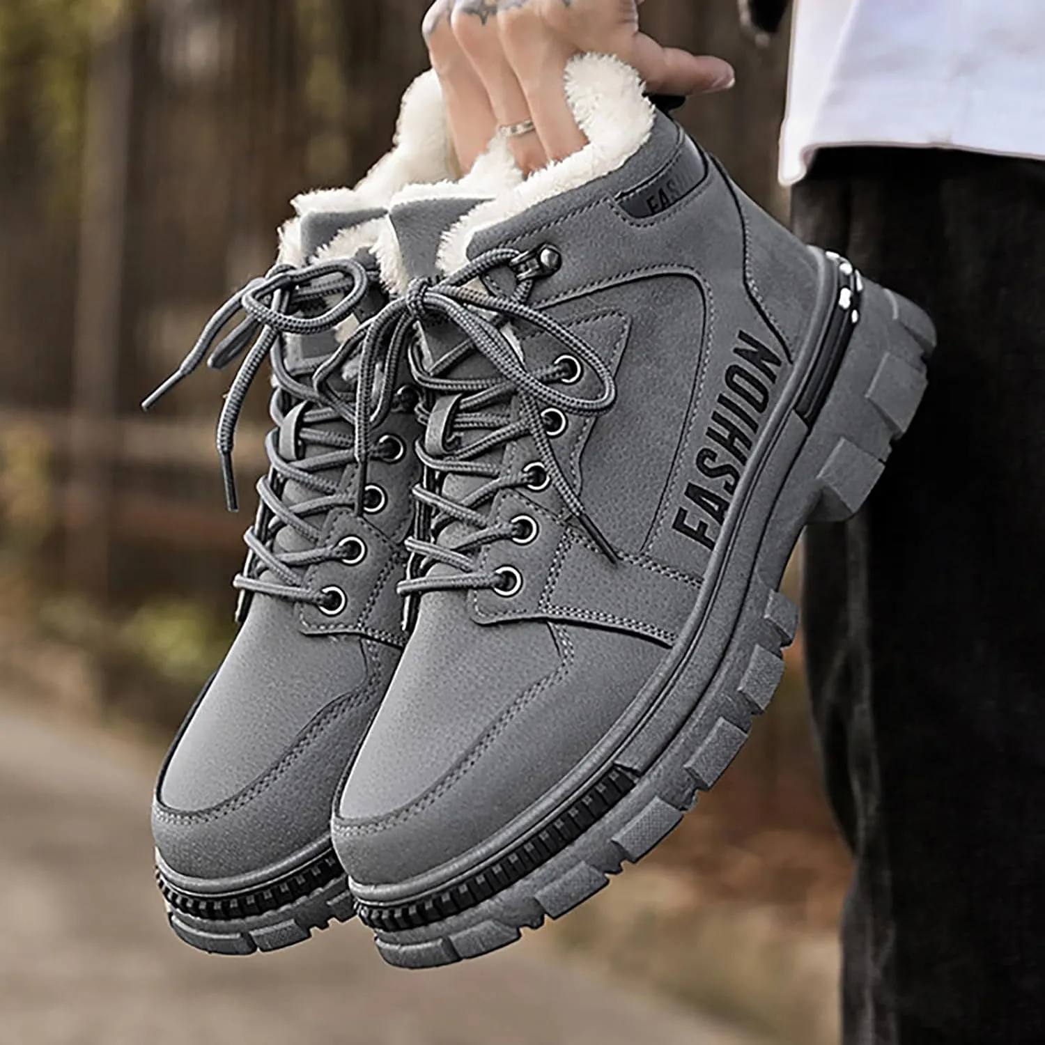 Men Work Boots Waterproof Hiking Sneakers Fur Lined Ankle Boot Women's Safety Toe Shoes Slip On Waterproof Outdoor Shoes Leather Comfortable Hike Grounded Footwear