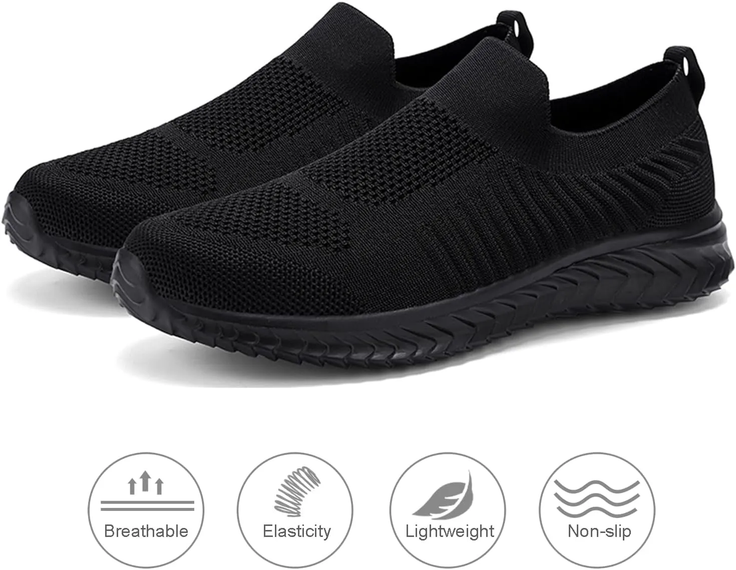 Men's Breathable Knit Walking Tennis Gym Slip On Laceless Sneakers