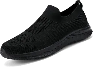Men's Breathable Knit Walking Tennis Gym Slip On Laceless Sneakers