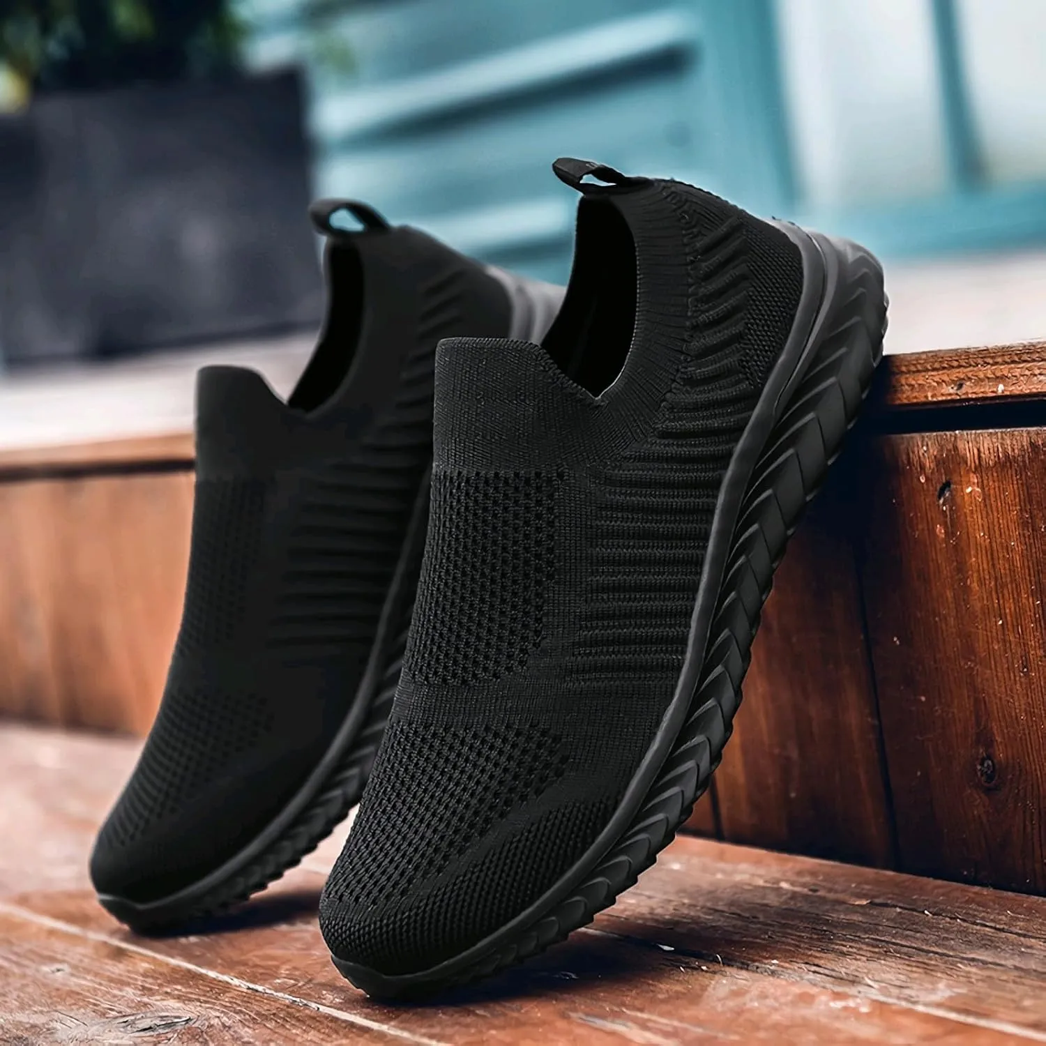 Men's Breathable Knit Walking Tennis Gym Slip On Laceless Sneakers