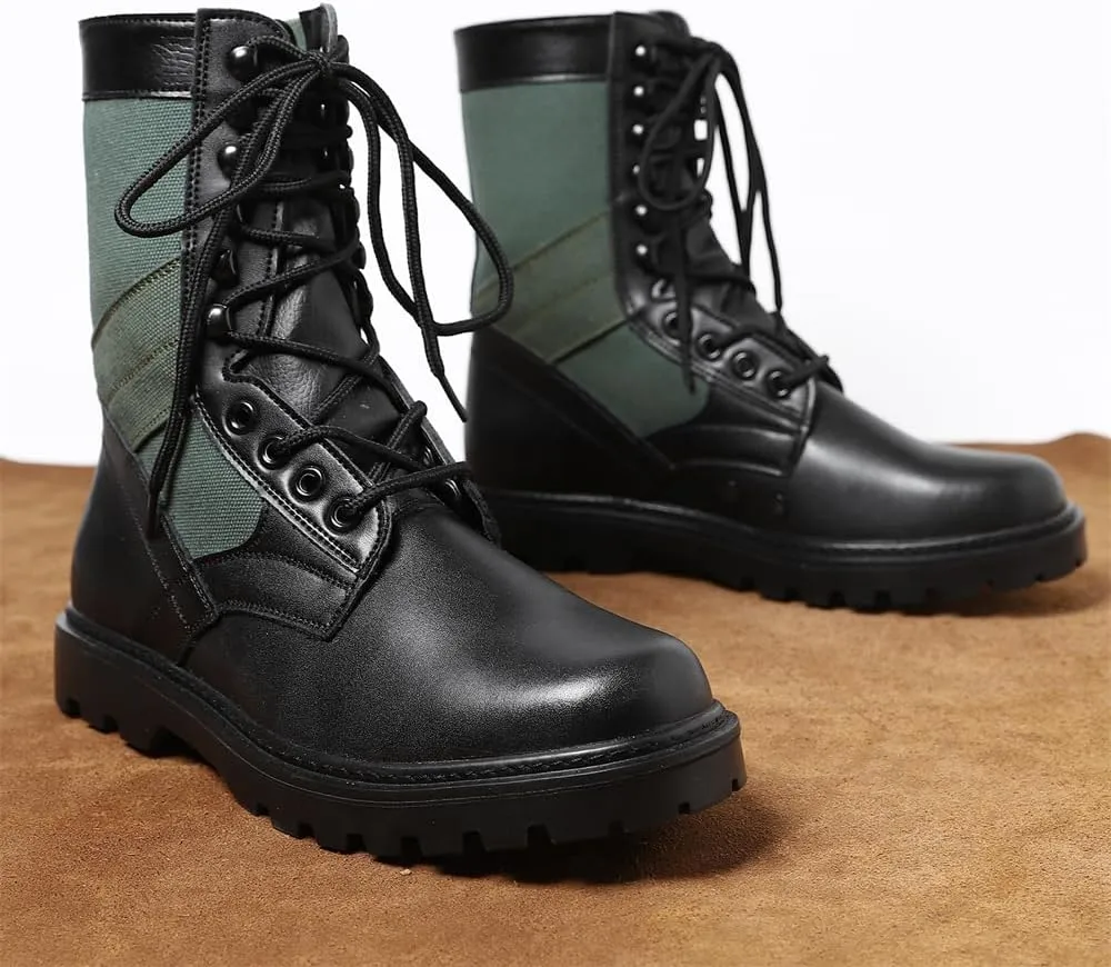 Men's Breathable Leather Tactical Military Work Boots Lightweight Hiking Motorcycle Combat Boots