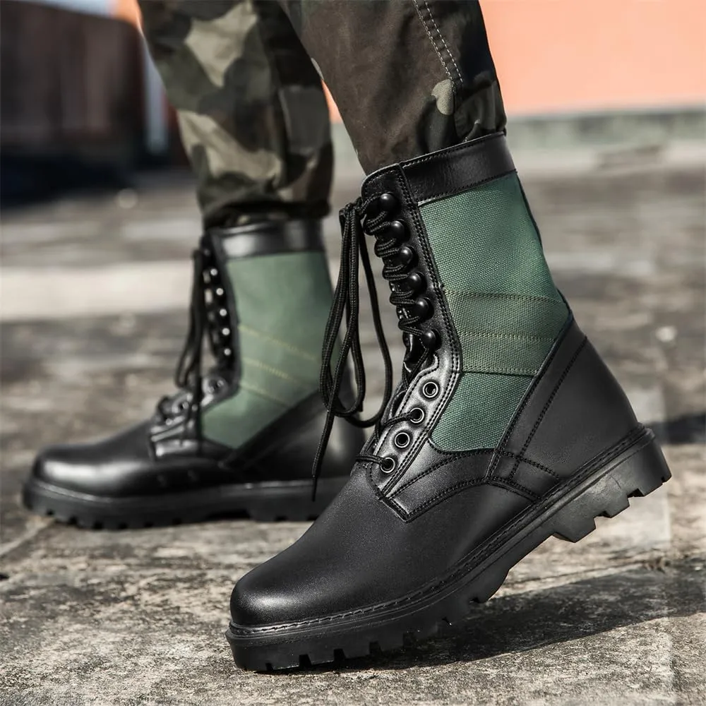 Men's Breathable Leather Tactical Military Work Boots Lightweight Hiking Motorcycle Combat Boots