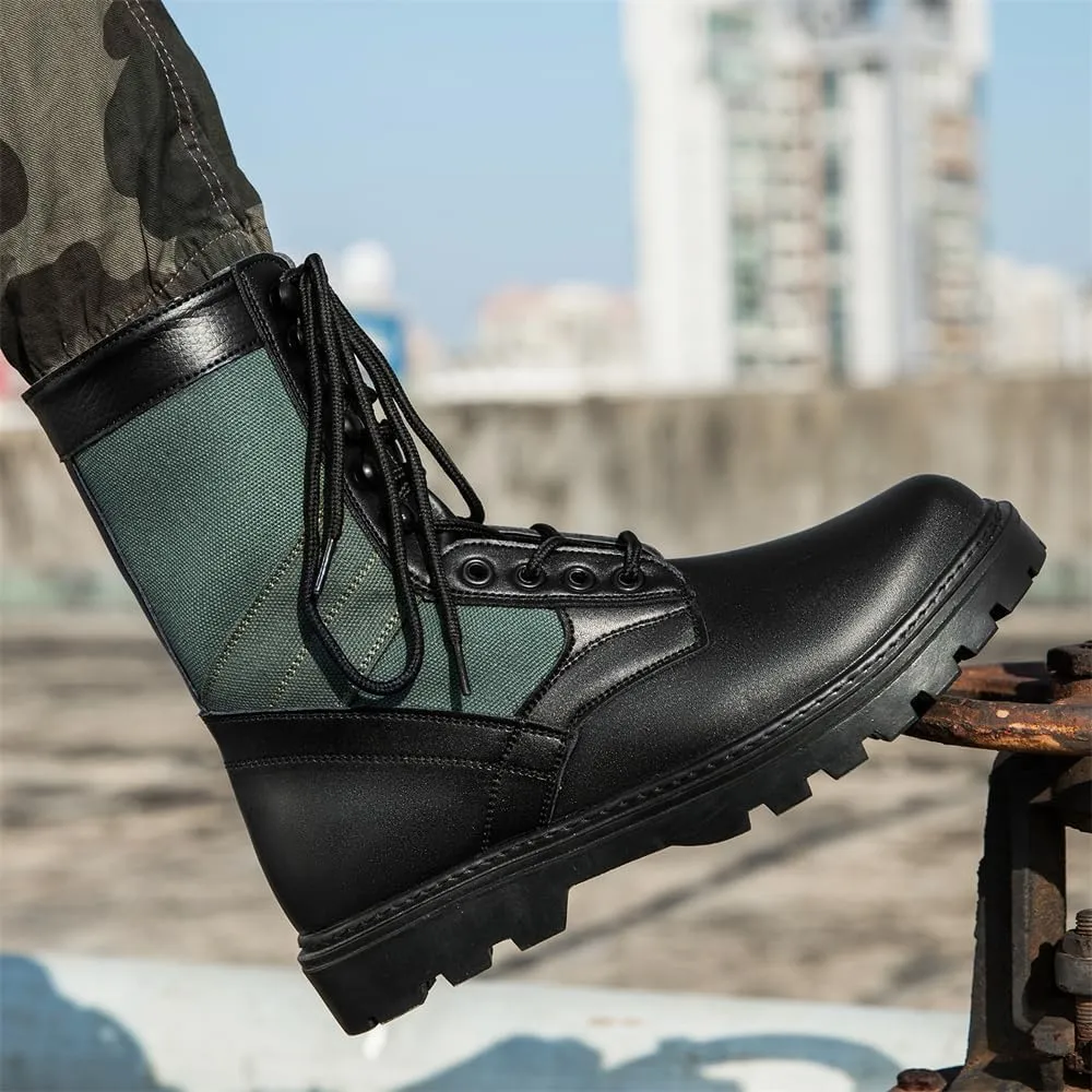 Men's Breathable Leather Tactical Military Work Boots Lightweight Hiking Motorcycle Combat Boots