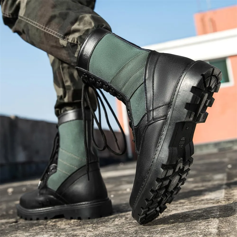Men's Breathable Leather Tactical Military Work Boots Lightweight Hiking Motorcycle Combat Boots
