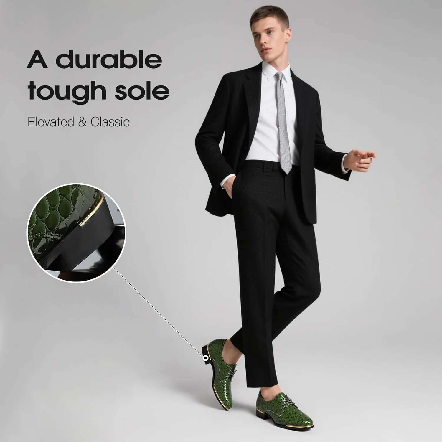 Men's Dress Oxford Shoes,Textured Synthetic Leather, Lace-up Design with Gold Accents