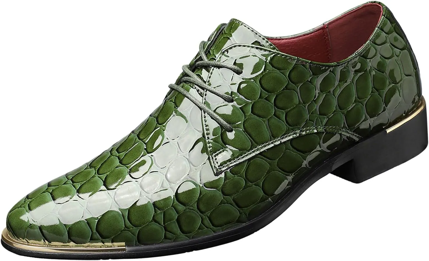 Men's Dress Oxford Shoes,Textured Synthetic Leather, Lace-up Design with Gold Accents
