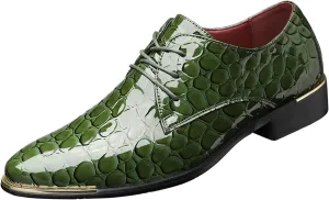 Men's Dress Oxford Shoes,Textured Synthetic Leather, Lace-up Design with Gold Accents