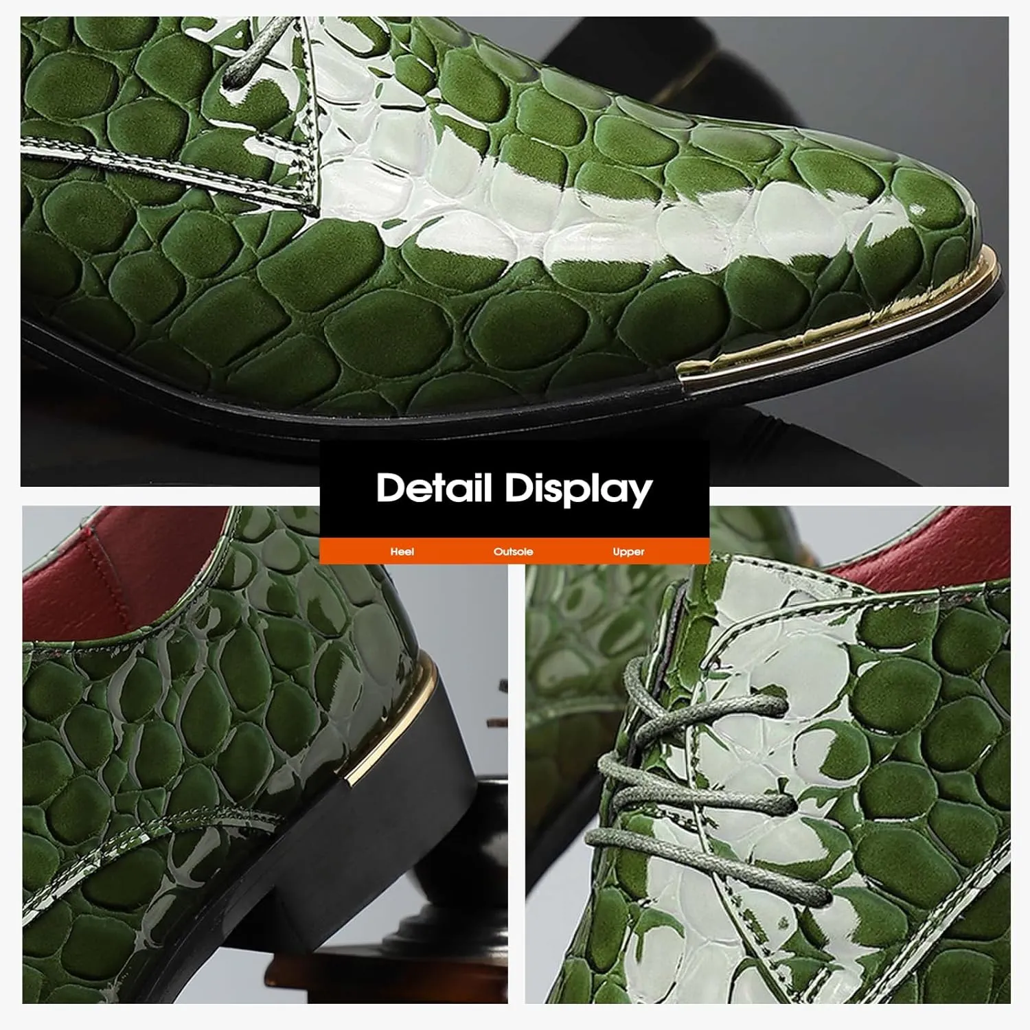 Men's Dress Oxford Shoes,Textured Synthetic Leather, Lace-up Design with Gold Accents