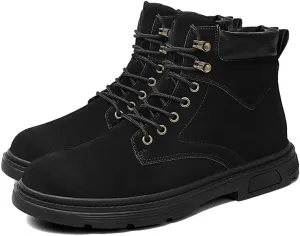 Men's High Top Hiking Boots Comfy Leather Waterproof Hiking Combat Boots Lace up Low Heel Booties Ankle Boots