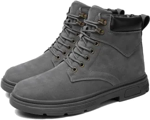 Men's High Top Hiking Boots Comfy Leather Waterproof Hiking Combat Boots Lace up Low Heel Booties Ankle Boots