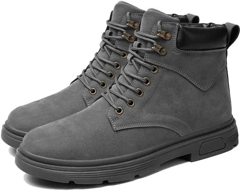 Men's High Top Hiking Boots Comfy Leather Waterproof Hiking Combat Boots Lace up Low Heel Booties Ankle Boots