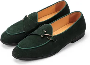 Mens Penny Loafers, Genuine Leather Suede Loafers Men Slip-On, Low Heel Comfort Metal Buckle Moccasins Slippers