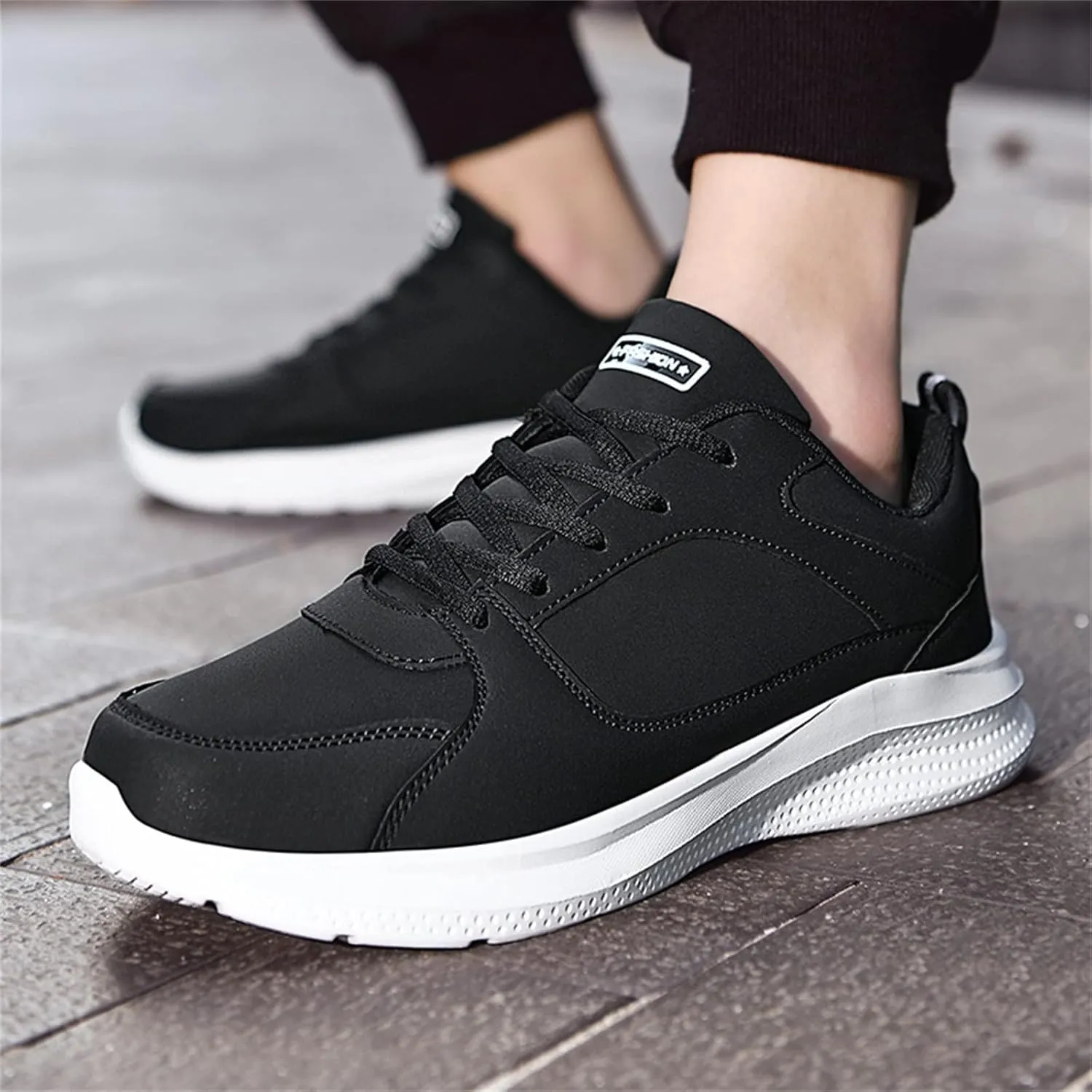 Mens Shoes Casual Fashion Large Size Leather Solid Color Lace Up Casual Shoes Running Big Sneaker Slippers Men