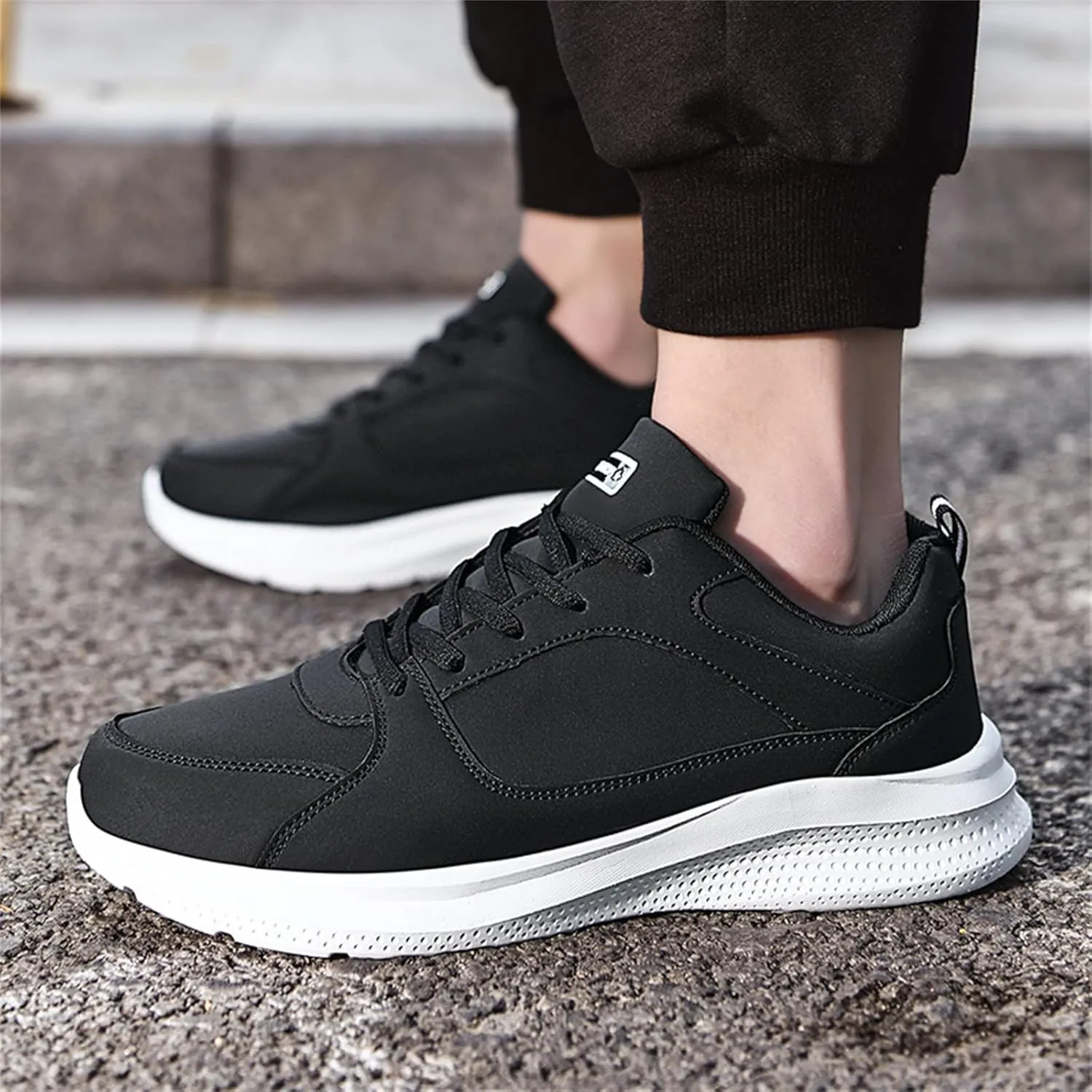 Mens Shoes Casual Fashion Large Size Leather Solid Color Lace Up Casual Shoes Running Big Sneaker Slippers Men
