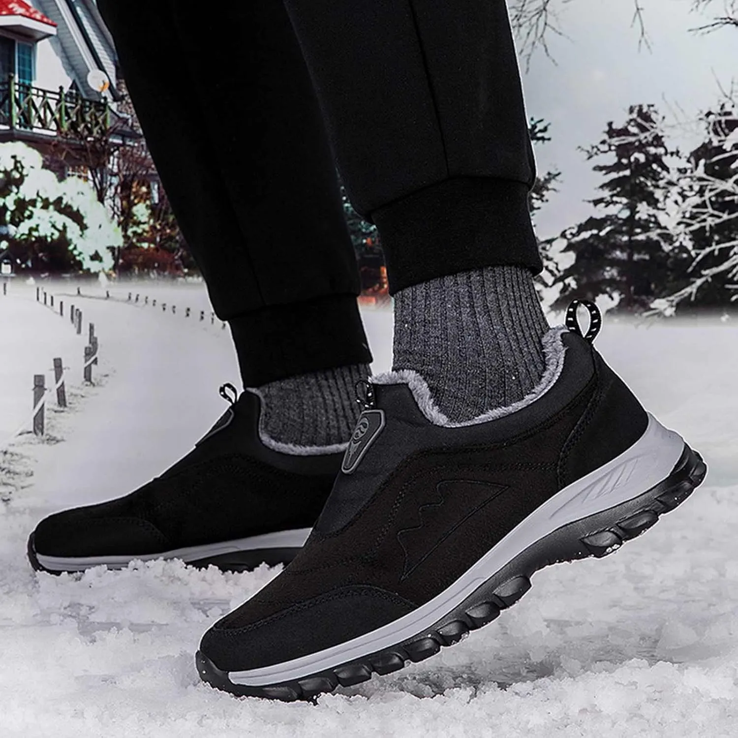 Men's Snow Boots Warm Faux Furry Lined Footwear Waterproof Outdoor Comfort Winter Boots Non-slip Cold Weather Shoes Hiking Walking Boots