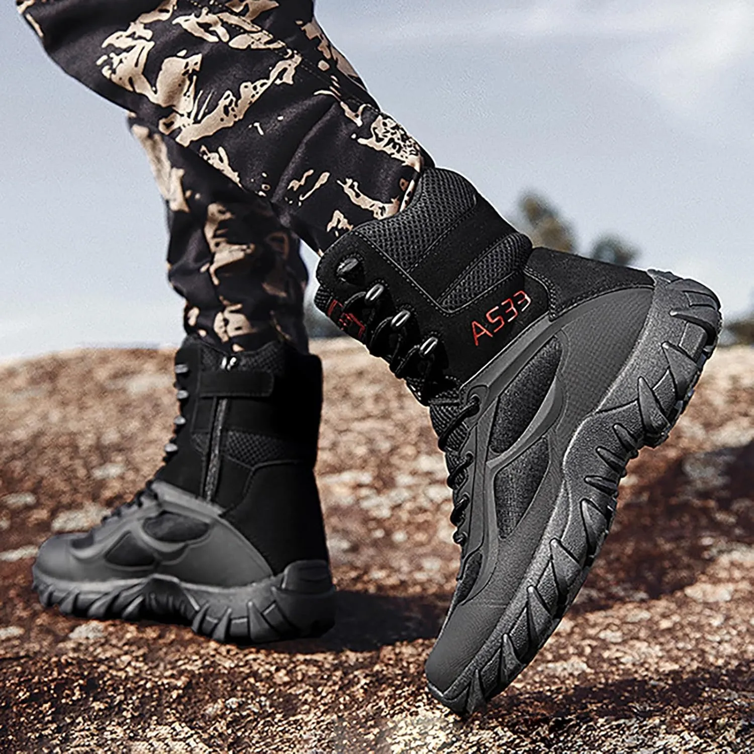 Men's Snow Boots Warm Fur Lined Mid Calf Winter Boots Lace Up Water Resistant Anti Slip Outdoor Lightweight Ankle Boots Hiking Shoes Work Trekking Boot