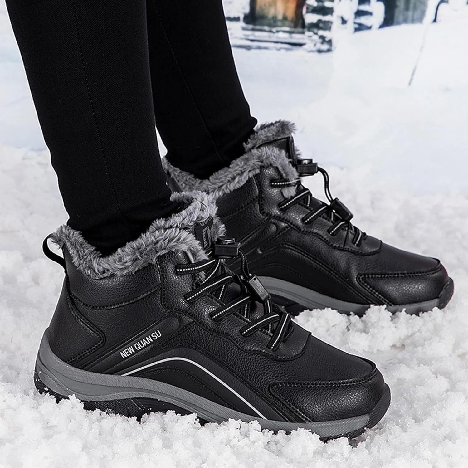 Men's Snow Boots Waterproof Furry Lined Warm Winter Boots Lace Up Sneakers Cold Weather Anti-Slip Ankle Boots Slip on Athletic Hiking Walking Shoes Sneakers