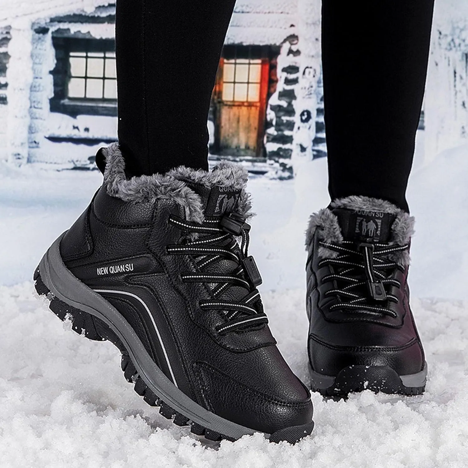 Men's Snow Boots Waterproof Furry Lined Warm Winter Boots Lace Up Sneakers Cold Weather Anti-Slip Ankle Boots Slip on Athletic Hiking Walking Shoes Sneakers