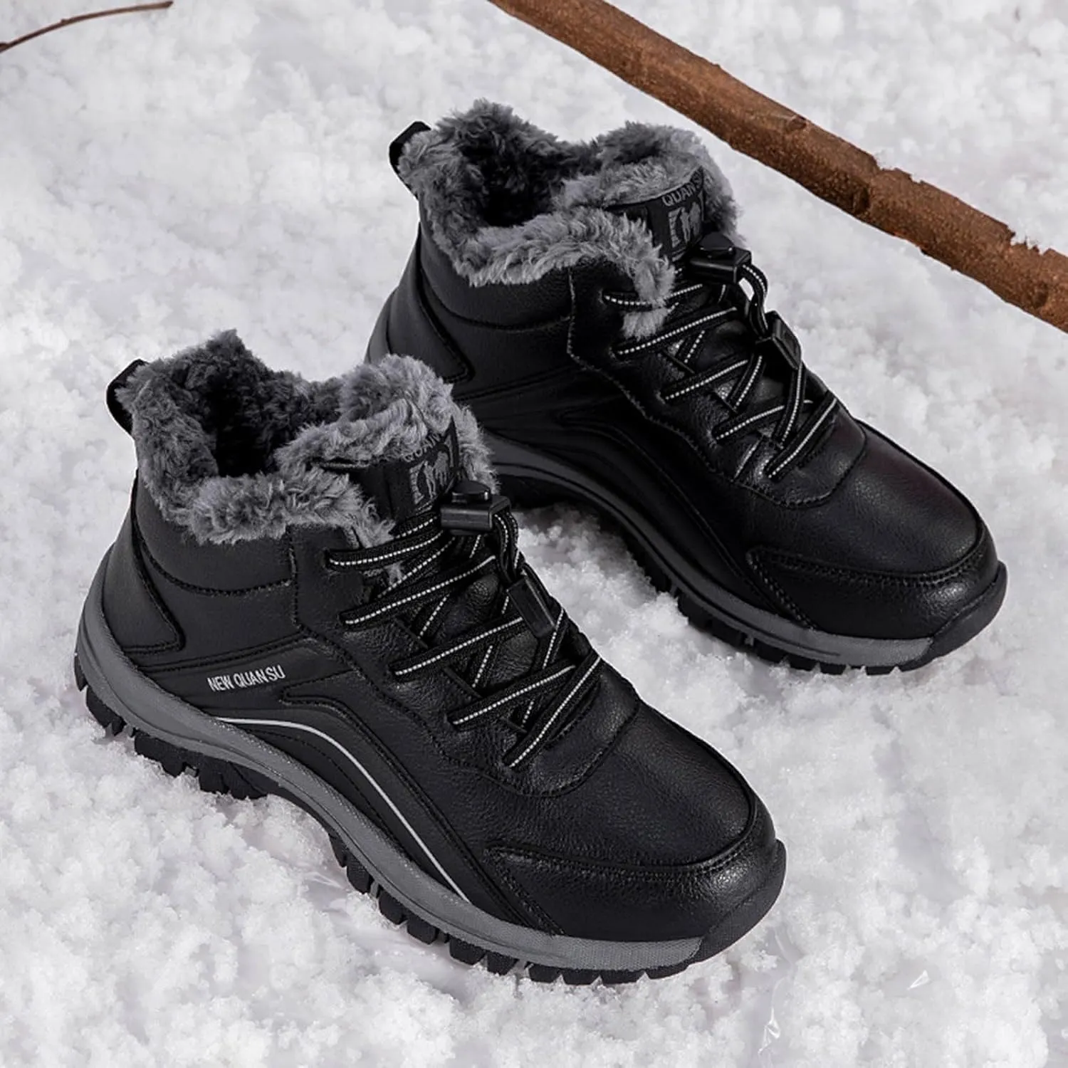 Men's Snow Boots Waterproof Furry Lined Warm Winter Boots Lace Up Sneakers Cold Weather Anti-Slip Ankle Boots Slip on Athletic Hiking Walking Shoes Sneakers