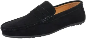 Mens Suede Loafers Apron Toe Suede Vamp Solid Color Loafer Shoe Flexible Anti-Slip Lightweight Wedding Outdoor Slip-On Smoking Shoes