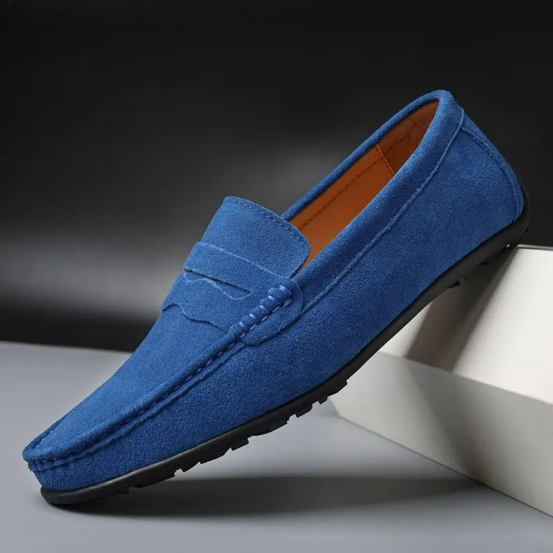 Mens Suede Loafers Apron Toe Suede Vamp Solid Color Loafer Shoe Flexible Anti-Slip Lightweight Wedding Outdoor Slip-On Smoking Shoes