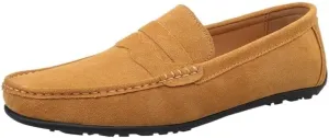 Mens Suede Loafers Apron Toe Suede Vamp Solid Color Loafer Shoe Flexible Anti-Slip Lightweight Wedding Outdoor Slip-On Smoking Shoes