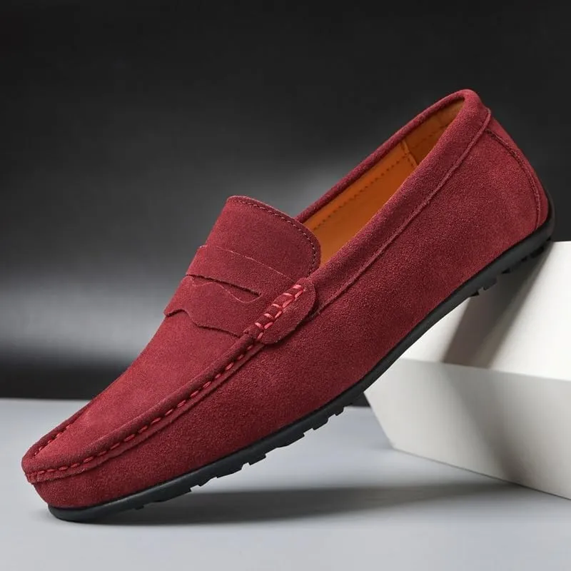 Mens Suede Loafers Apron Toe Suede Vamp Solid Color Loafer Shoe Flexible Anti-Slip Lightweight Wedding Outdoor Slip-On Smoking Shoes