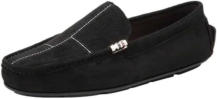 Men's Suede Loafers - Classic Driving Moccasins with Rubber Sole, Flat Heel, Flexible Comfortable Slip-On Shoes for Casual & Wedding Wear