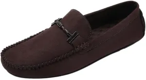 Men's Suede Loafers - Classic Round Toe Moccasins with Stitching Details, Anti-Slip Rubber Sole Flat Heel Easy Slip-On Design for Driving Casual Wear