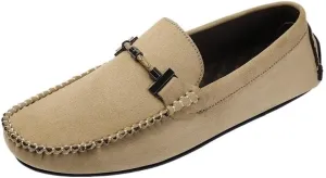 Men's Suede Loafers - Classic Round Toe Moccasins with Stitching Details, Anti-Slip Rubber Sole Flat Heel Easy Slip-On Design for Driving Casual Wear