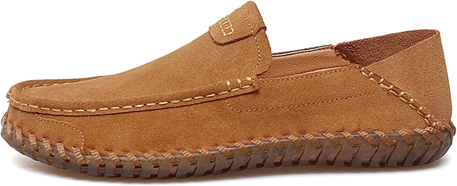 Men's Summer Soft Suede Penny Round Toe Loafers Comfortable and Soft Casual Leather Shoes Flat Comfortable Driving Shoes Anti Slip Boat Shoes