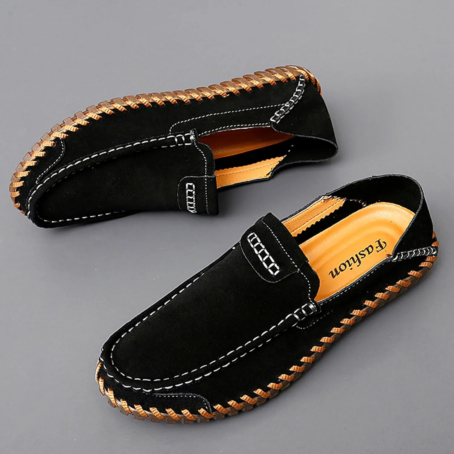 Men's Summer Soft Suede Penny Round Toe Loafers Comfortable and Soft Casual Leather Shoes Flat Comfortable Driving Shoes Anti Slip Boat Shoes