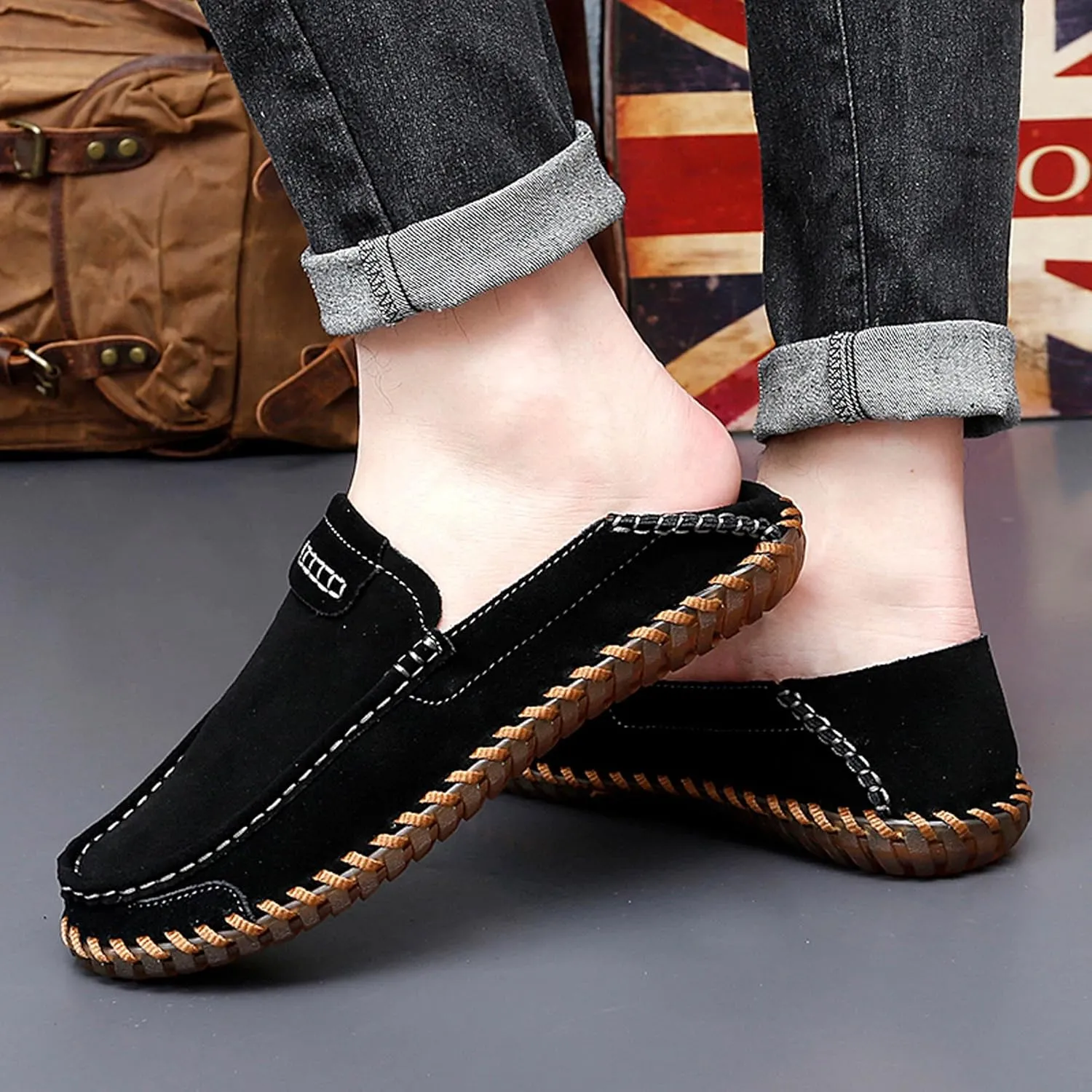Men's Summer Soft Suede Penny Round Toe Loafers Comfortable and Soft Casual Leather Shoes Flat Comfortable Driving Shoes Anti Slip Boat Shoes