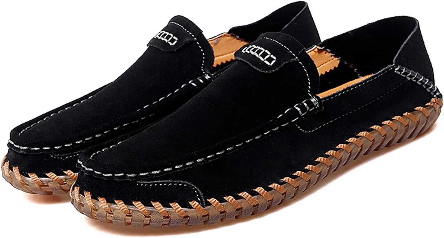 Men's Summer Soft Suede Penny Round Toe Loafers Comfortable and Soft Casual Leather Shoes Flat Comfortable Driving Shoes Anti Slip Boat Shoes